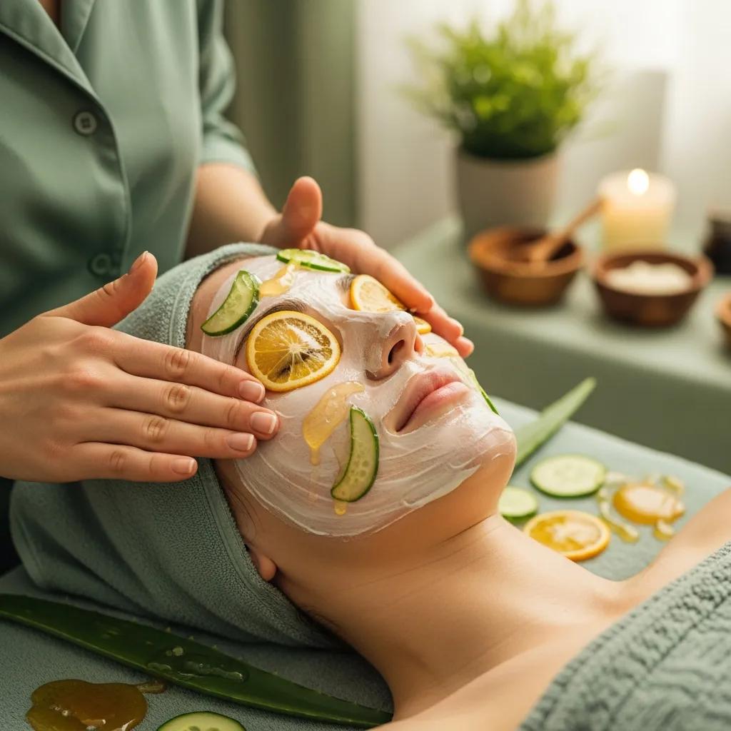 Organic facial treatment using natural ingredients to hydrate and soothe winter skin