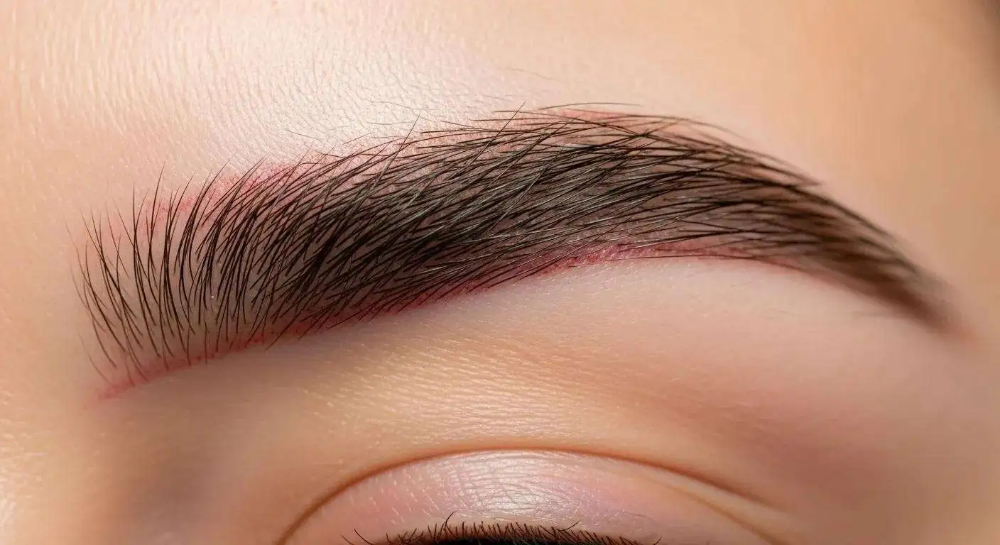 Close-up of a beautifully shaped eyebrow after threading
