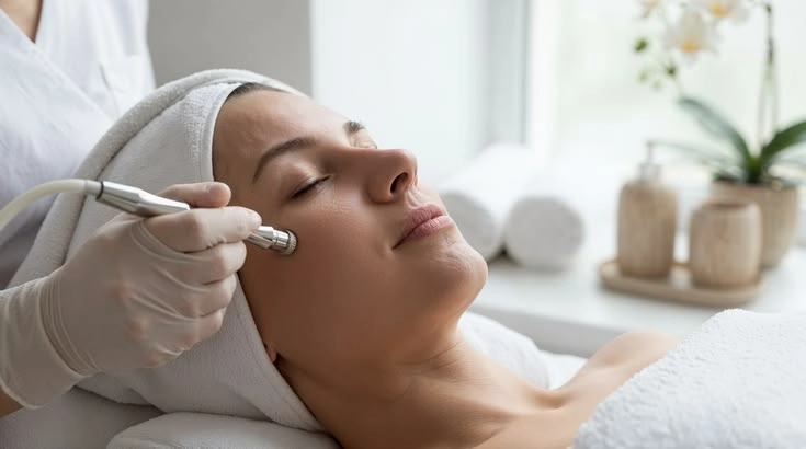 Certified esthetician performing microdermabrasion facial treatment in Brooklyn