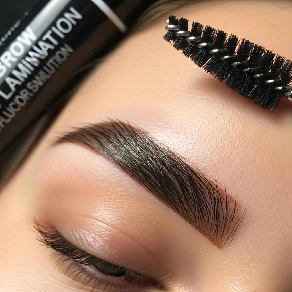 Close-up of laminated and tinted brows in natural light