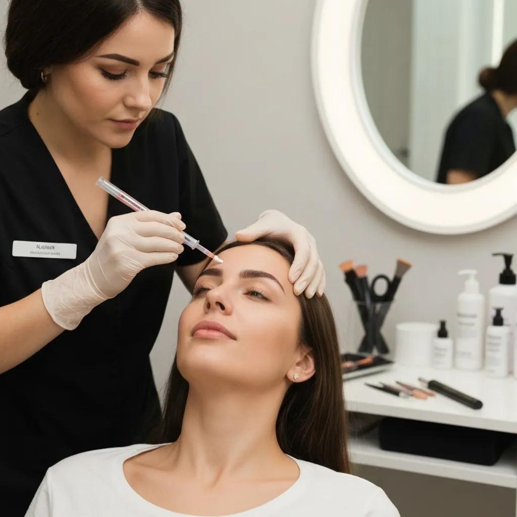 Client receiving a brow lamination-style lift in a chic salon