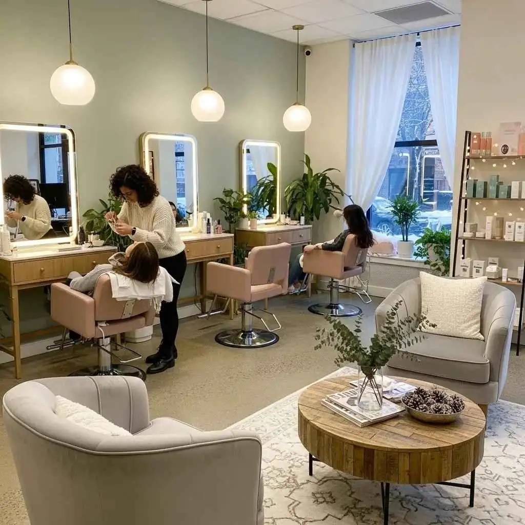 Cozy Brooklyn Heights salon interior highlighting eyebrow threading and winter skincare services